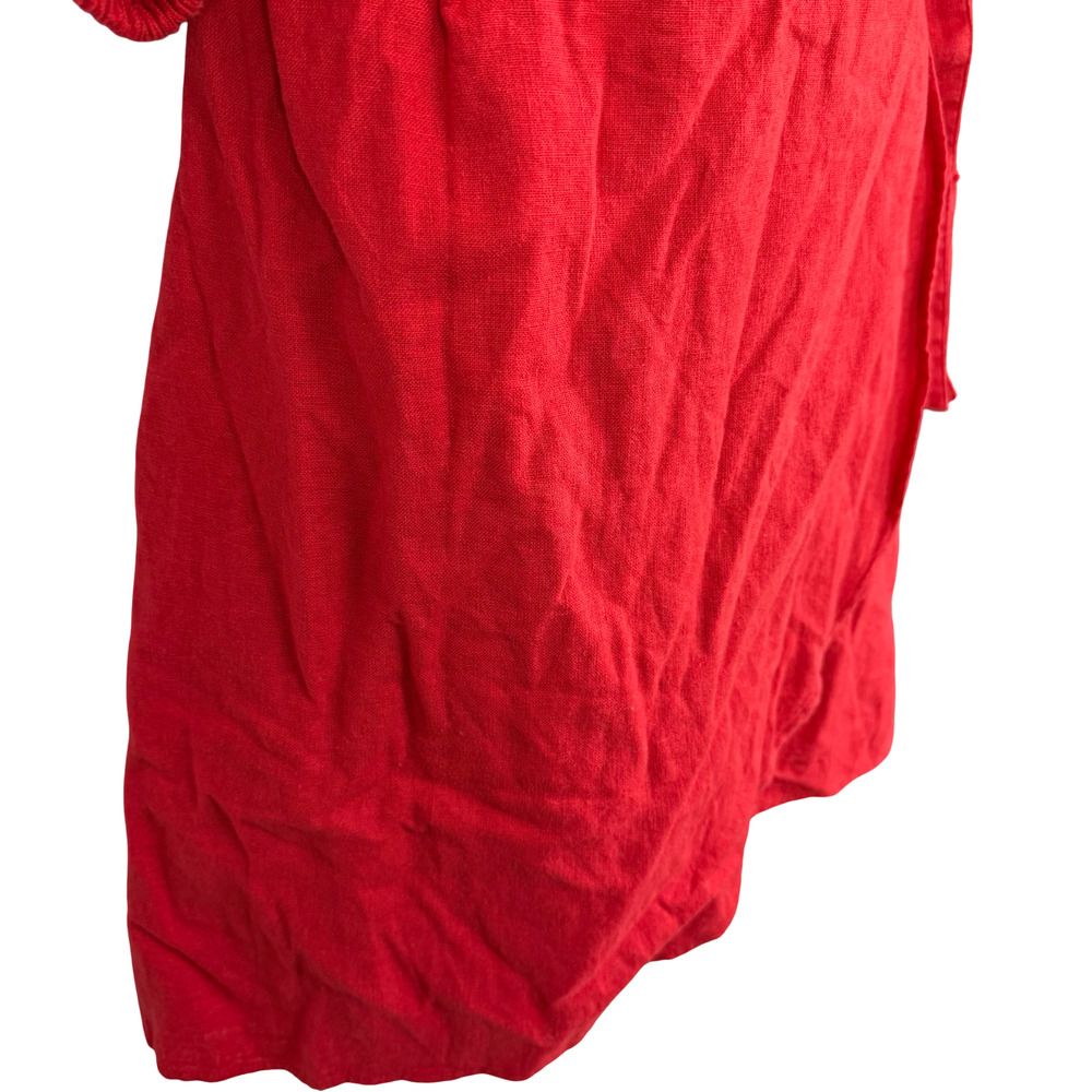 Abercrombie & Fitch Red Linen Puff Sleeve Wrap Smocked Mini Dress NWT sz L Tall - Picture 2 of 16
